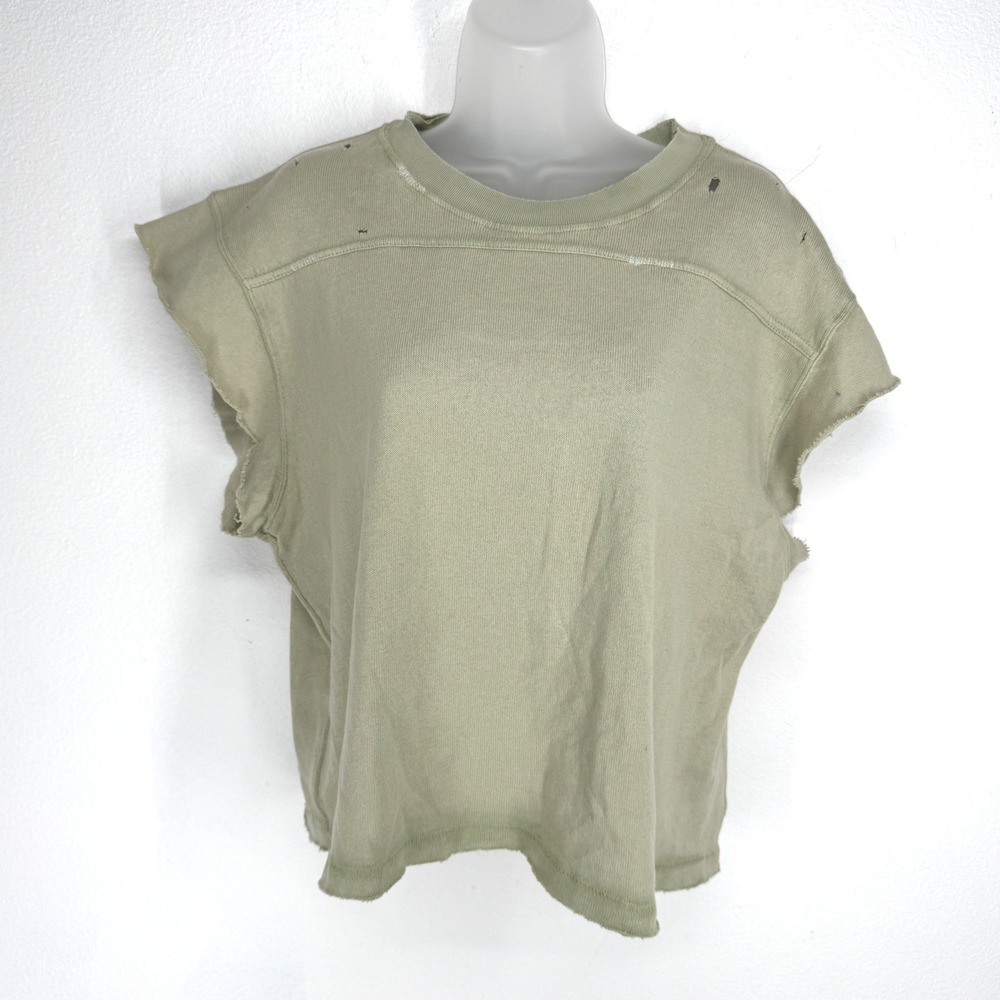 We The Free People Oversized Green Distressed Tee T Shirt Size M NEW Boho